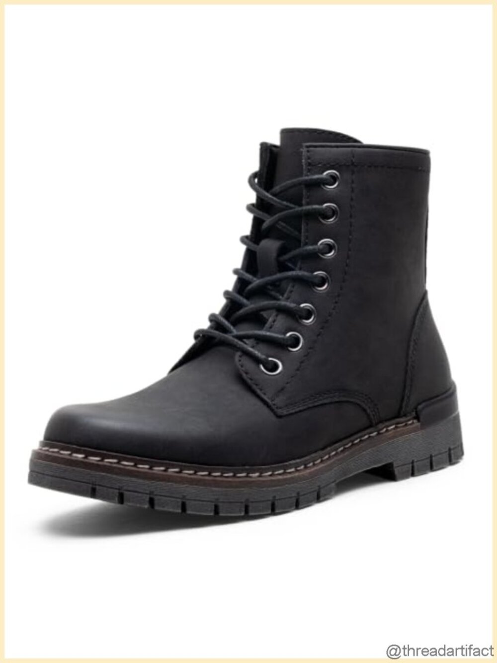 Womens Combat Boots Faux Leather Lace-Up Ankle Booties Round Toe